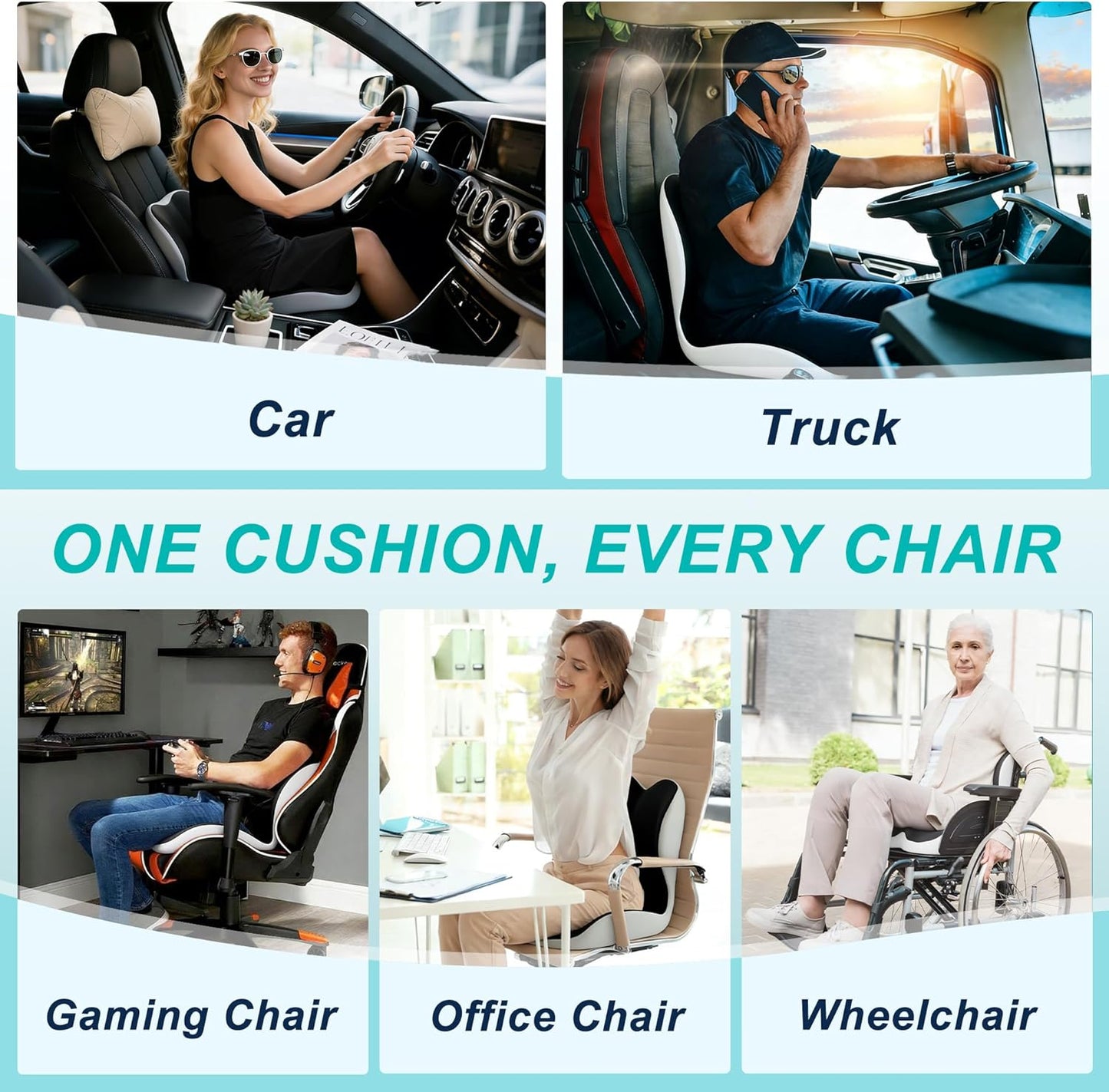 Seat Cushion for Office Chair & Car, Lumbar Pillow, Dark Gray & Light Gray | Office Chair, Car, Truck, Wheelchair, Home Use