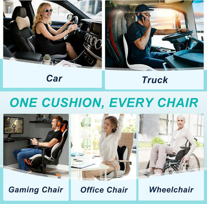 Seat Cushion for Office Chair & Car, Lumbar Pillow, Dark Gray & Light Gray | Office Chair, Car, Truck, Wheelchair, Home Use