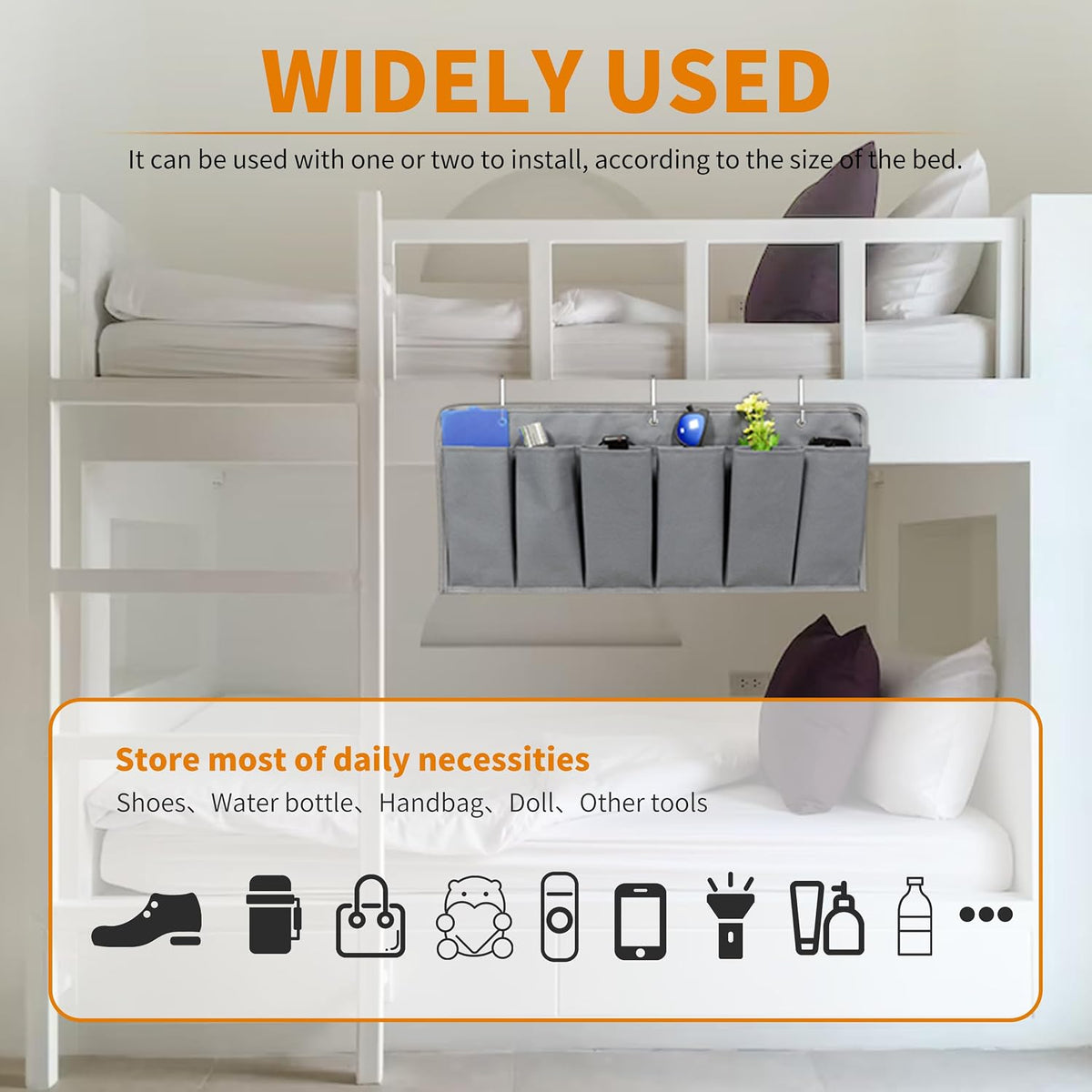 RVZONE 6‑Large‑Pocket RV Bedside Hanging Organizer with Sturdy Hooks