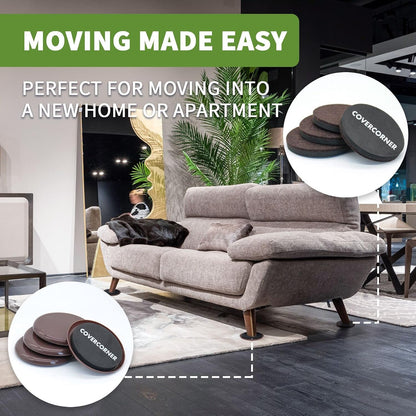 Furniture Sliders for Carpet and Hardwood, 8 PCS 3 1/2", Brown | Furniture Sliders for Hardwood Floors, Sliders for Moving Furniture, Furniture Movers Sliders, Combo Pack, Square