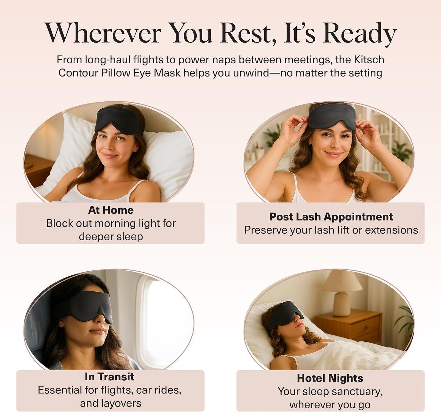 Kitsch Contour Satin Sleep Mask | Eye Masks for Sleep - Blush | Softer Than Silk Sleep Mask, Blindfold Sleep Masks for Women & Men, No Eye Pressure, Lightweight Eye Mask, Travel Essentials