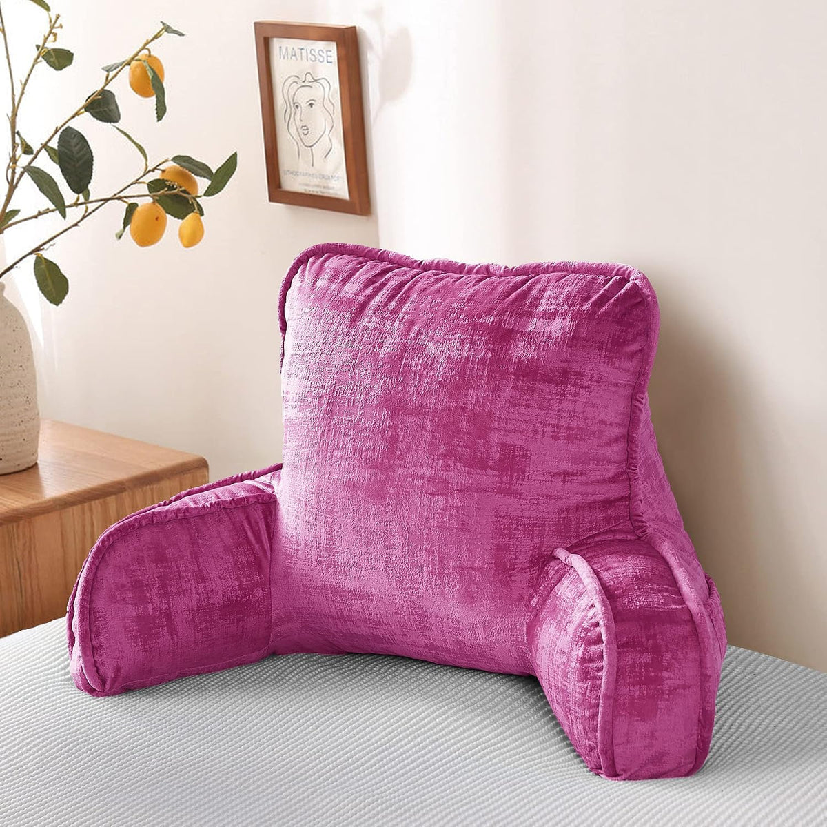 DIY Assembly Art Velvet Backrest Reading Bed Rest Pillow with Arms & Pockets, 18" H for Sitting in Bed Couch Sofa, Back Support Cushion with Removable Cover, 20"x18"x17", Aqua