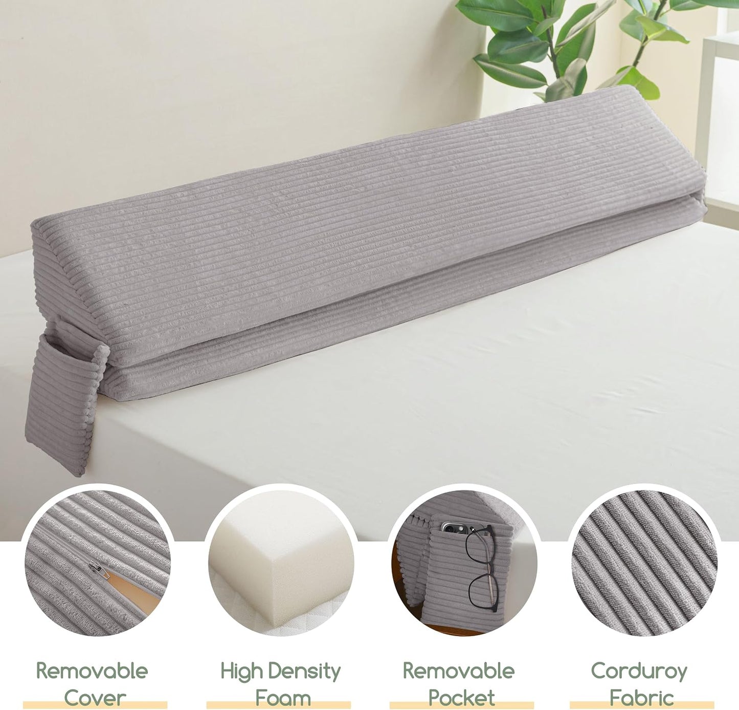 HIGOGOGO Queen Size Wedge Pillow for Headboard Gap - Multi Functional Mattress Wedge Bed Gap Filler Close The Gap (0-7") Between Your Mattress and Headboard or Wall (Grey 60"x11"x9")