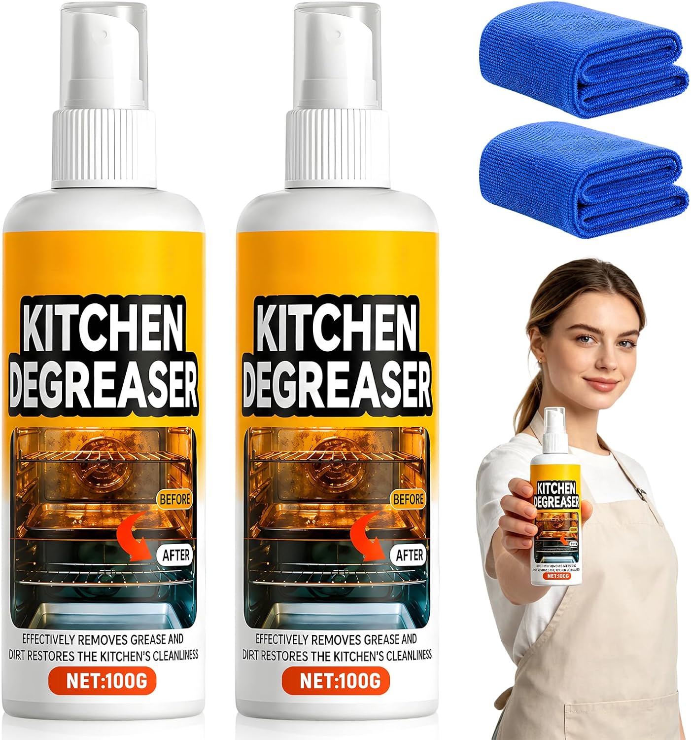 2Pcs Greasekiller BBQ Grill Cleaner Spray, Heavy Duty Grill Degreaser Spray, Fast-Acting Grease Removal for Grills, for Outdoor Grills, Air fryer, Kitchen, Oven