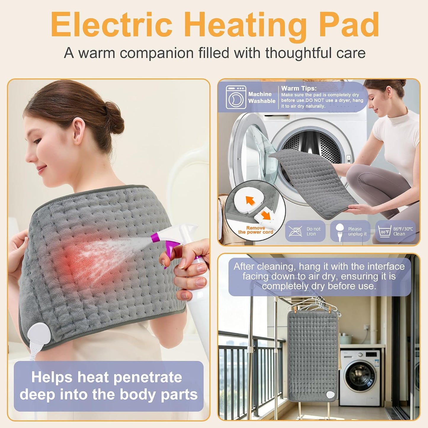 Heating Pad,Heated Blanket,Heating Pad for Back Neck,Grey,24x12 Inch | Electric Heating Pad,Dry/Moist Heat Heating Pads,Heating Pads for Shoulder,Abdomen,Heat Pad for Women Men,Birthday Gift