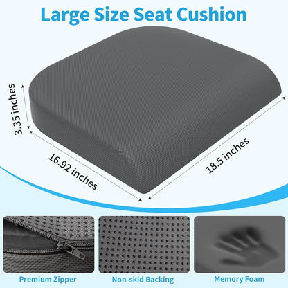 TranquilRelax Memory Foam Seat Cushion for Office Chair, 3-Inch, Black | Medium-firm Support for Long Sitting, Washable Mesh Cover, Non-slip Base, Perfect for Car Seats & Short Drivers