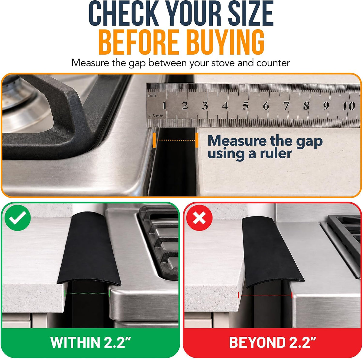 Linda’s Essentials Silicone Stove Gap Covers (2 Pack), Heat Resistant Oven Gap Filler Seals Spaces Between Stovetop and Counter, Easy to Clean Stove Side Guard (25 Inches, Clear)