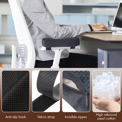 WdFour 2-Pack Non-Slip Armrest Pads for Office & Gaming Chairs - Ergonomic Forearm Support Pillow for Desk, Computer & Wheelchair, Pressure Relief Cushions (Black)