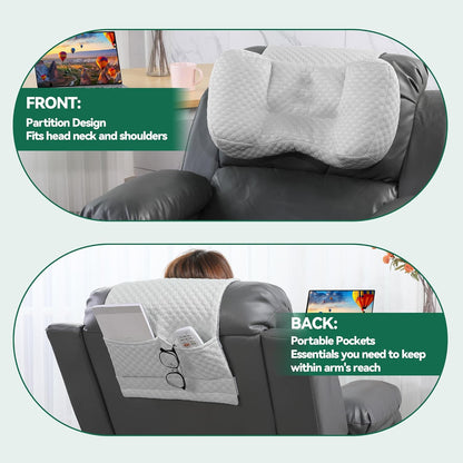 MABOZOO Neck Pillows for Recliners with Pocket,Headrest Cushion for Neck Pain Relief and Cervical Support,Recliner Head Pillow for Side Sleeping at Home, Office or Traveling（Green）