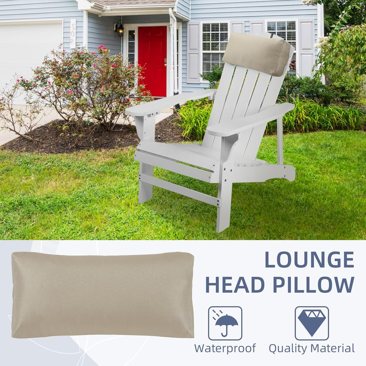 Chaise Lounge Head Pillow, 2 Pack Outdoor Patio Pillows with Adjustable Strap, Lounge Head Resting Pillow for Recliner Beach Pool Lounger Office Chair，Water Resistant Gray