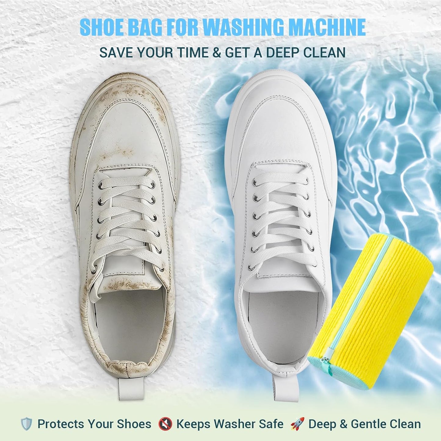 Shoe Washing Machine Bag, 2 PC Reusable XXL Shoes Laundry Bag for sneakers | Wash bags for washer and dryer, with concealed heavy-duty zipper to protects shoes & machine, Cleaning bag for tennis shoe