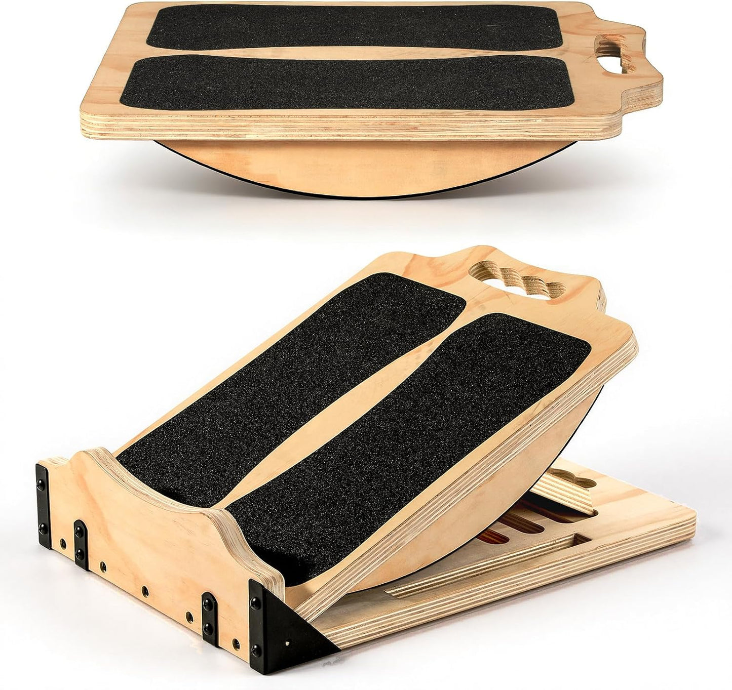 MoKo 2-in-1 Wooden Slant Board & Balance Board, 4 Adjustable Inclines Calf Stretcher for Knees, Ankles, Heels, Feet and Legs, Non-slip Stretch Boards Support up to 220lbs