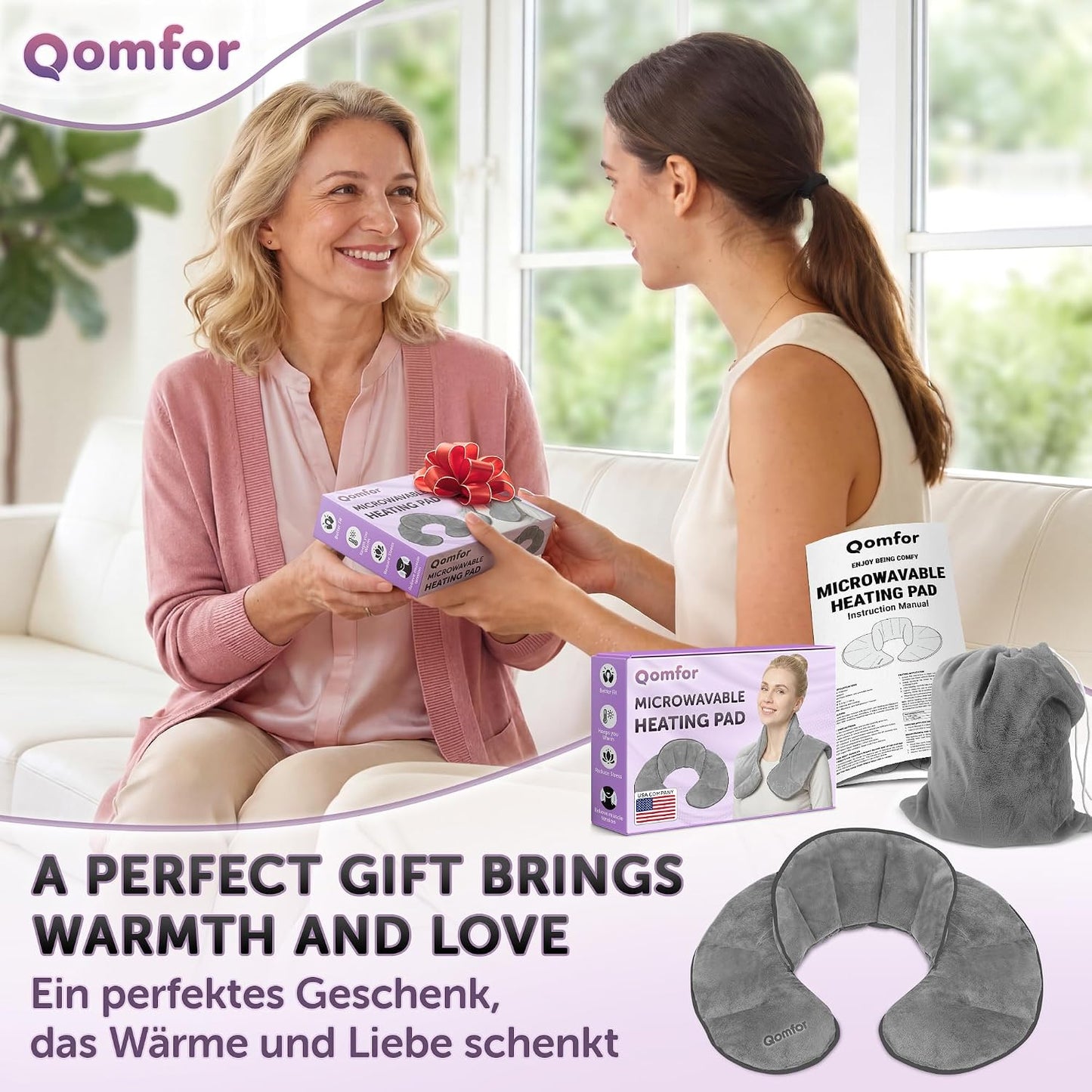 Qomfor - Microwavable Neck Wrap - Maroon Purple, Lavender Scent - Weighted Neck/Shoulder Wrap - Heating Pad - Hot/Cold Muscle Therapy, Stress Relief, Arthritis Pain, Soothing Comfort, Headache