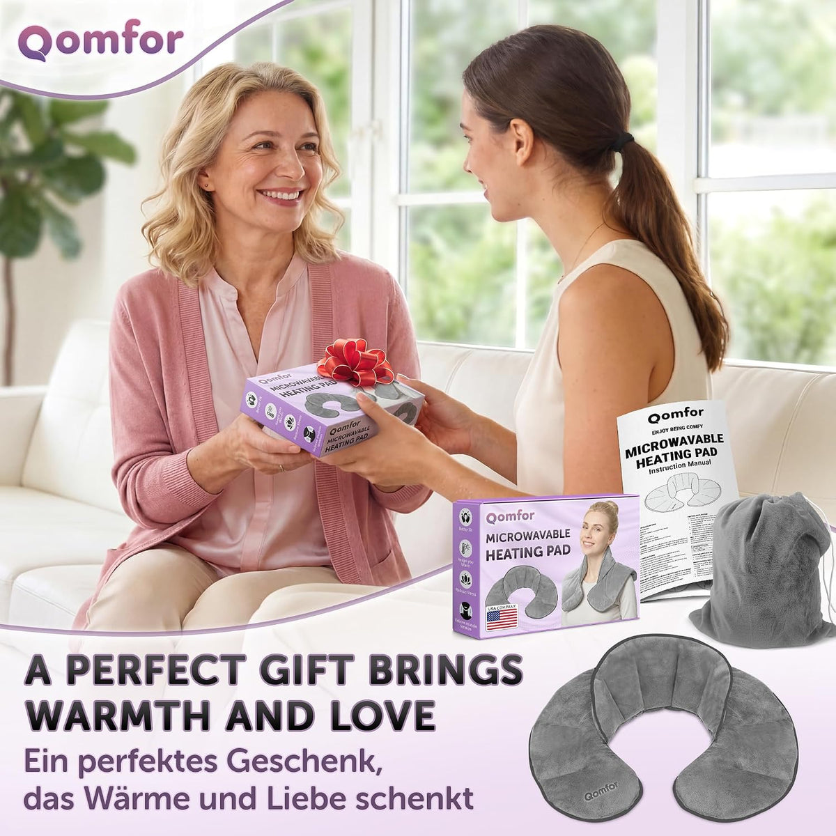 Qomfor - Microwavable Neck Wrap - Dark Blue, Lavender Scent - Weighted Neck/Shoulder Wrap - Heating Pad - Hot/Cold Muscle Therapy, Stress Relief, Arthritis Pain, Soothing Comfort, Headache