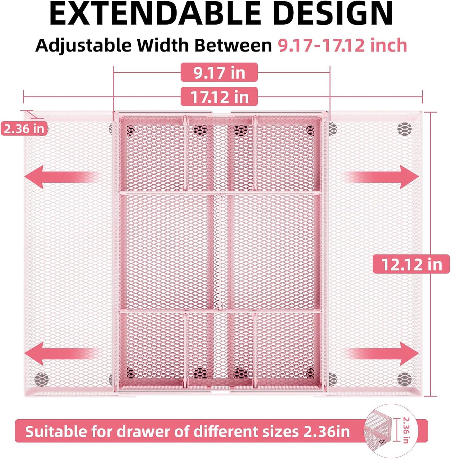 Marbrasse Expandable Desk Drawer Organizer, Mesh Drawer Organizer Tray with 10 Adjustable Compartments, Desk Organizers and Accessories, 5 Dividers Drawer for Office Supplies, Makeup & Vanity (Black)