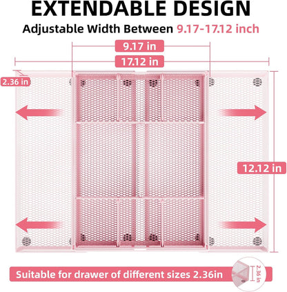 Marbrasse Expandable Desk Drawer Organizer, Mesh Drawer Organizer Tray with 10 Adjustable Compartments, Desk Organizers and Accessories, 5 Dividers Drawer for Office Supplies, Makeup & Vanity (Black)