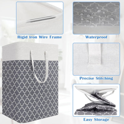BlissTotes 3-Pack Laundry Basket, Collapsible Laundry Hamper, Grey, 75L | Laundry Clothes Hamper, Hampers for Bedroom, Freestanding Hamper with Handles, Clothes Laundry Basket