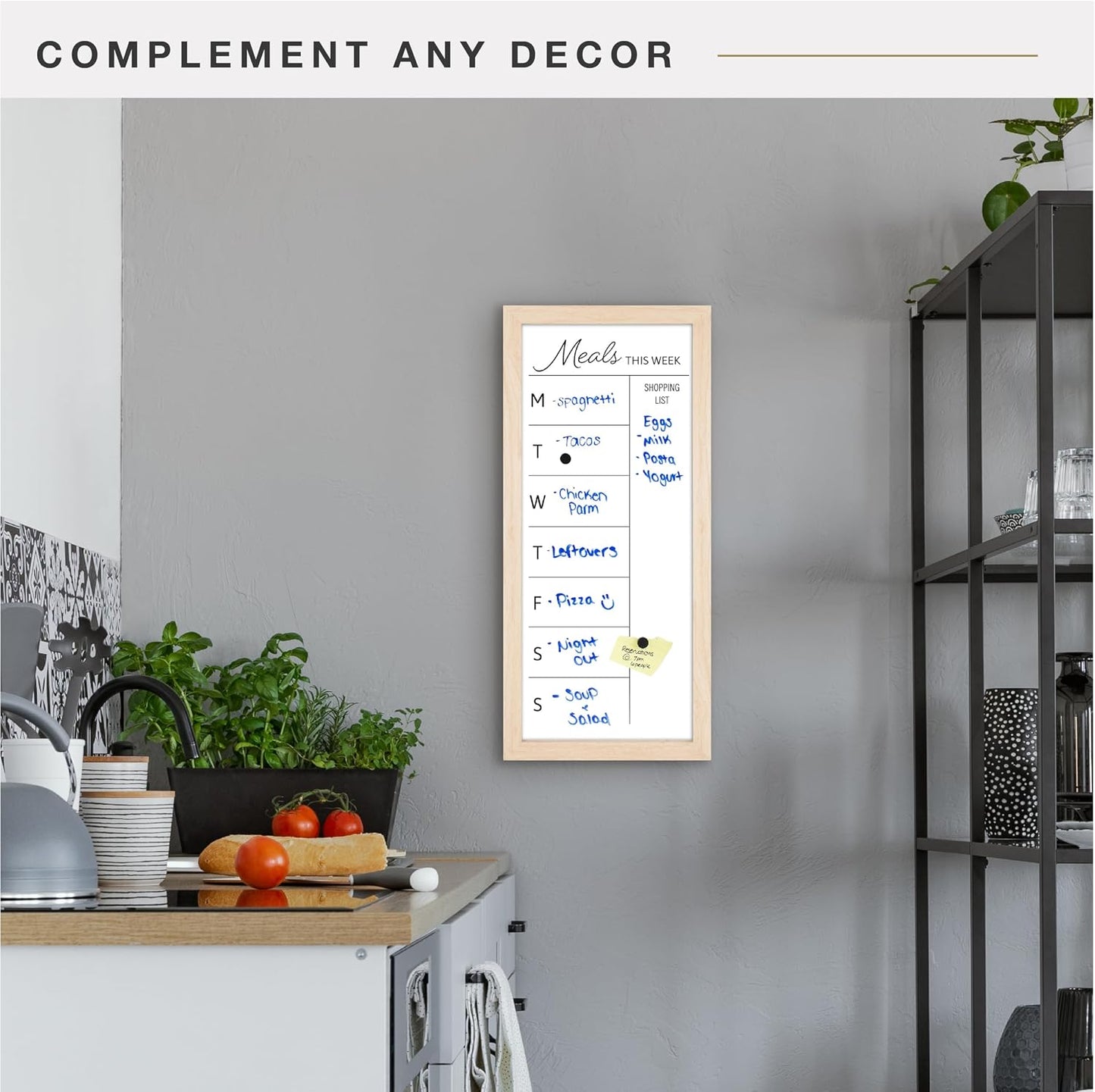 MCS Dry Erase Weekly Meal Planner Black Framed Calander Whiteboard, 11x24 | Dry Erase Weekly Meal Planner Black Framed Calander Whiteboard Frame, 11x24 Inch
