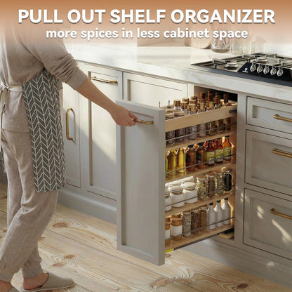 Pull Out Spice Rack Organizer for Cabinet (5" W x 22.3" D x 25.2" H), Sliding Spice Rack for Kitchen Cabinet, Wood Pull Out Cabinet Organizer for Multi-Use