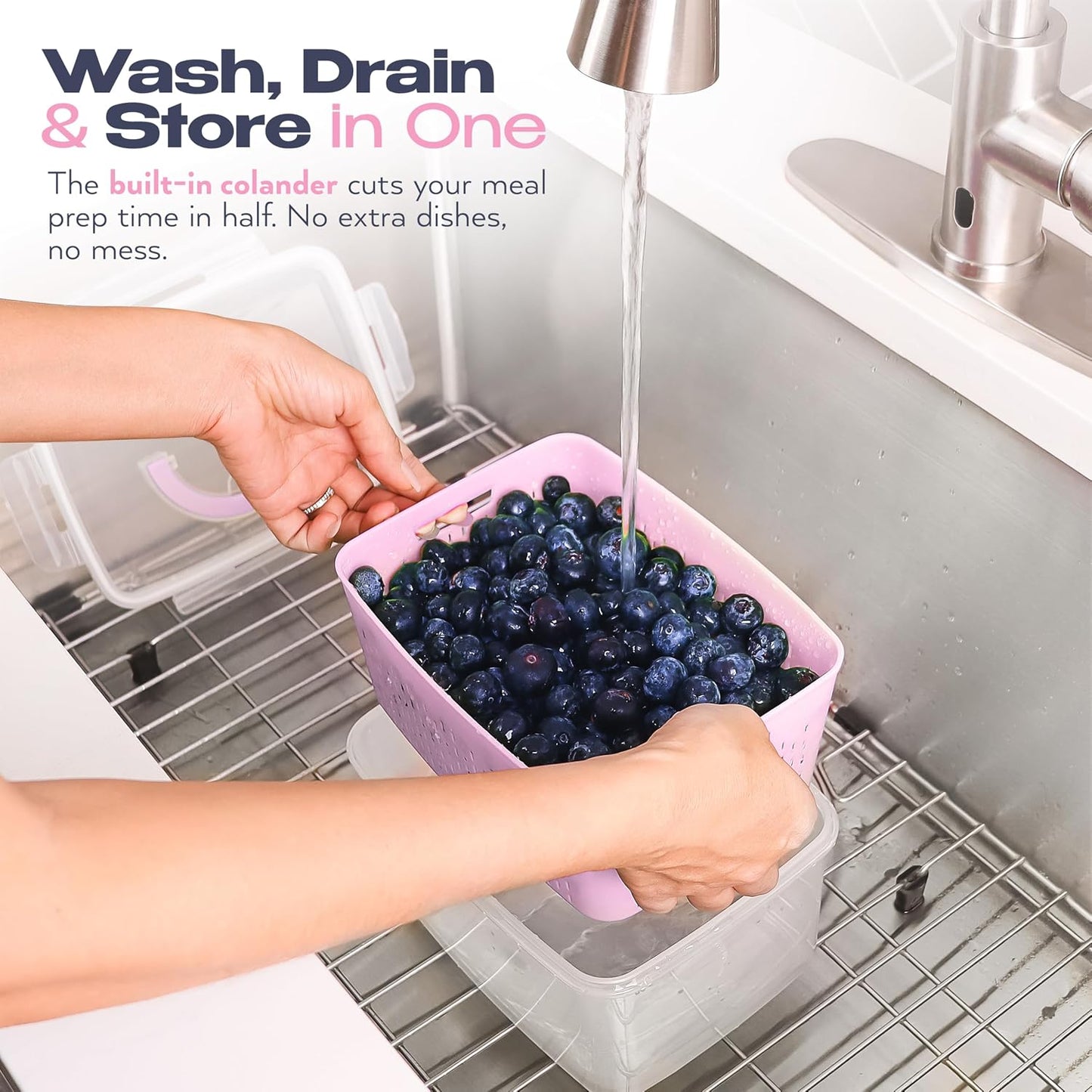 Fruit Storage Containers for Fridge - Set of 4 - Airtight Lid Keeps Fresh - For Fruit & Vegetable Storage - Space-Saving Design - Ideal for Produce, Berries, Snacks - Pink