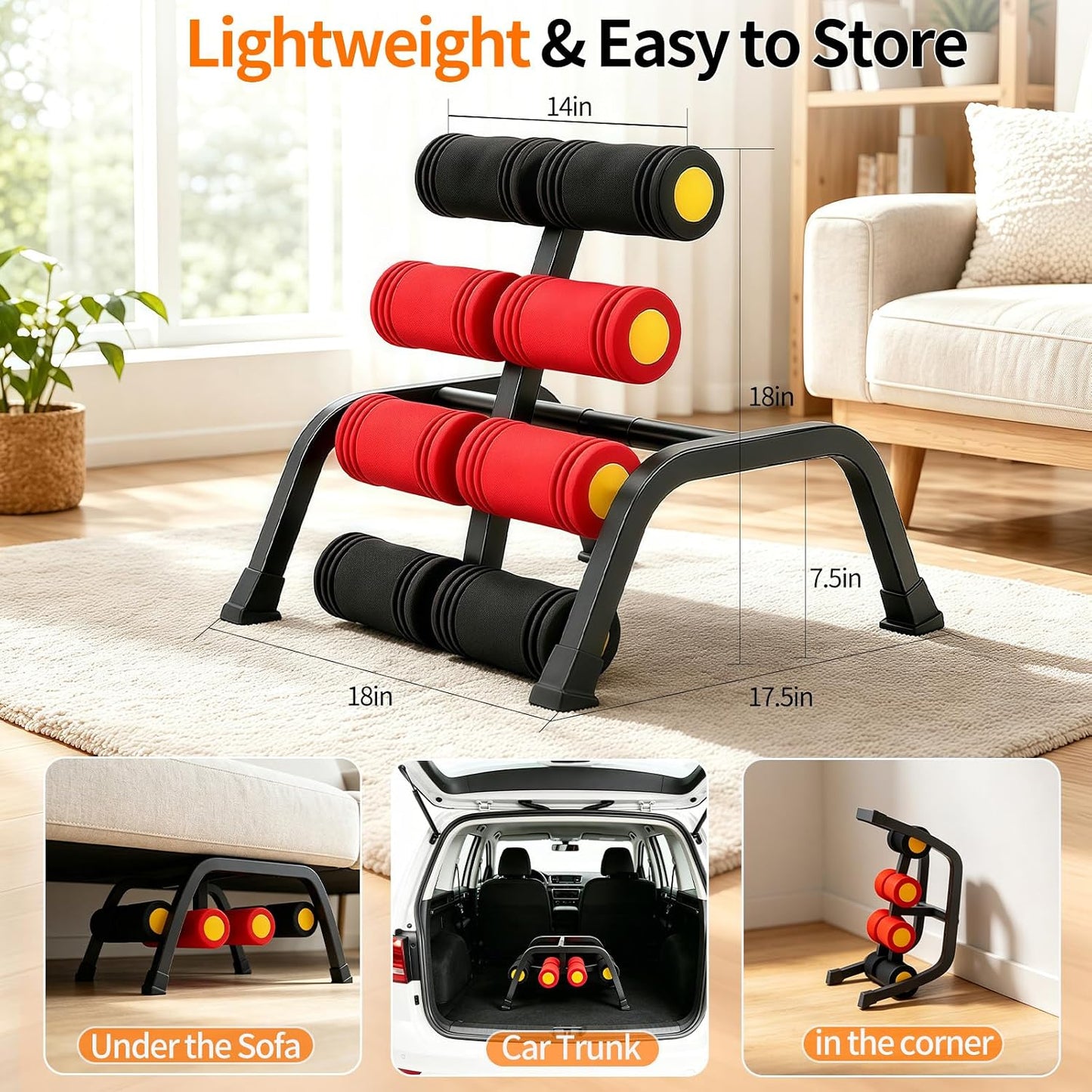Mini Inversion Table with Rollers, Back Extension Machine | Back Pain Relief, Easy to Assemble & 297LBS Weight Capacity, Spinal Decompression Table for Home Gym (Red)