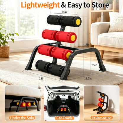 Mini Inversion Table with Rollers, Back Extension Machine | Back Pain Relief, Easy to Assemble & 297LBS Weight Capacity, Spinal Decompression Table for Home Gym (Red)