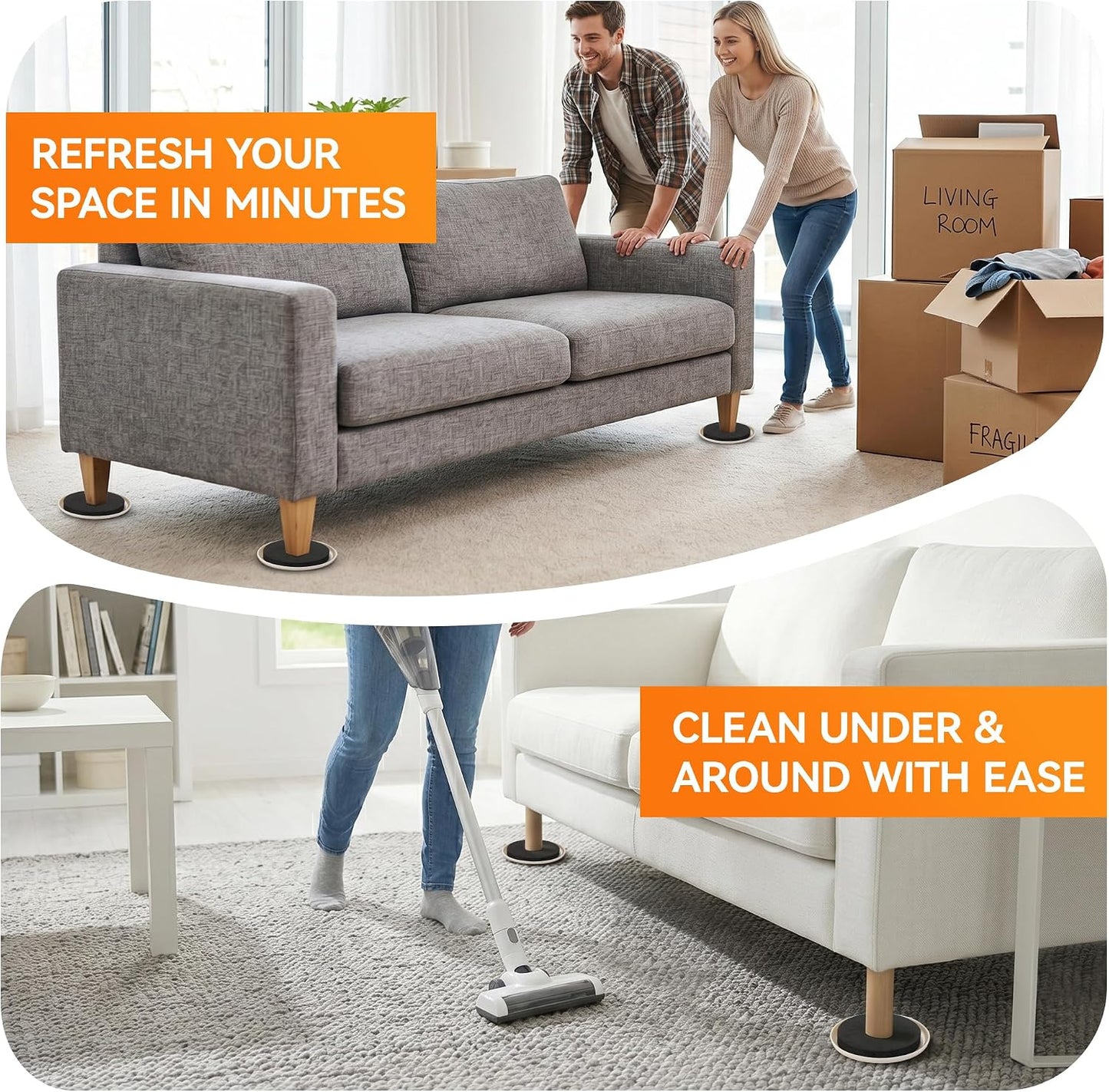 Furniture Sliders Plastic Sliders for Carpet and Hardwood Floors, Reusable Furniture Moving Pads, Chair Legs Floor Protectors, Easy Move Heavy Furniture (Beige, 16 Plastic 3 1/2” Slides)