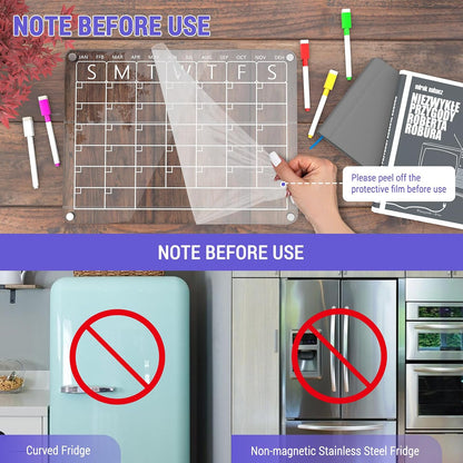 Acrylic Meal Planner Magnetic Menu Board for Kitchen Fridge, 13"x9" Clear Weekly Calendar Planning Board Noteboard Refrigerator Dry Erase Board to Do/Grocery/Shopping Lis Includes 6 Markers