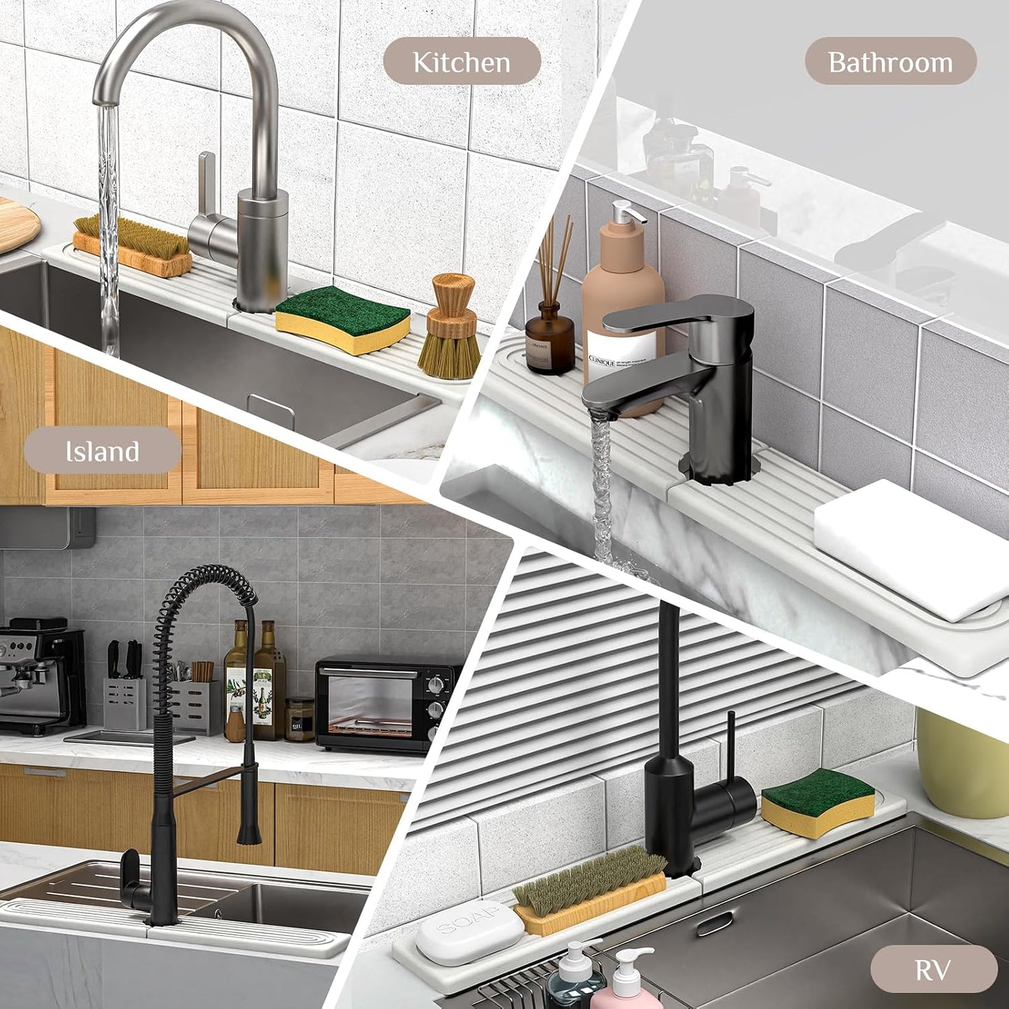 Faucet Mat for Kitchen Sink - Super Absorbent Diatomite Fast Drying Stone, Quick Drying Splash Guard,Prevents Moisture Buildup Sink, Durable Protector for Kitchen,Bathroom Counter