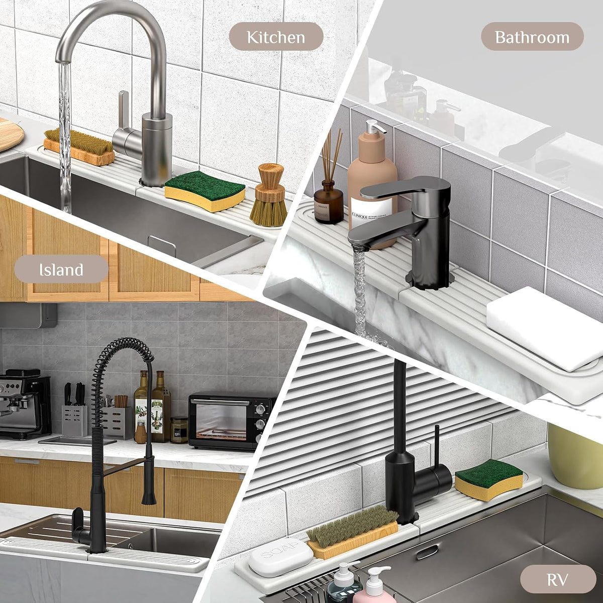 Faucet Mat for Kitchen Sink - Super Absorbent Diatomite Fast Drying Stone, Quick Drying Splash Guard,Prevents Moisture Buildup Sink, Durable Protector for Kitchen,Bathroom Counter