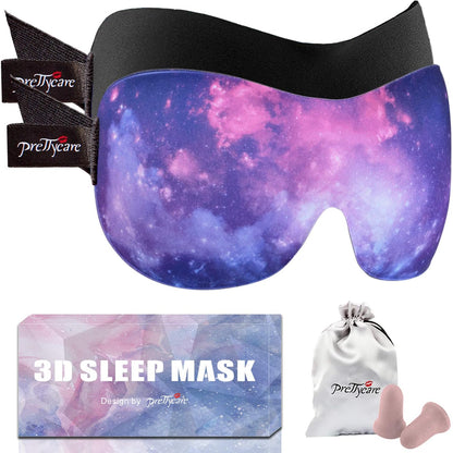 PrettyCare 3D Sleep Mask 2 Pack,Eye Mask for Side Sleeper 3D Contoured Sleeping Mask Blackout Out for Men- Blindfold Airplane with Ear Plugs, Night Masks with Travel Bag (Black&Blue)