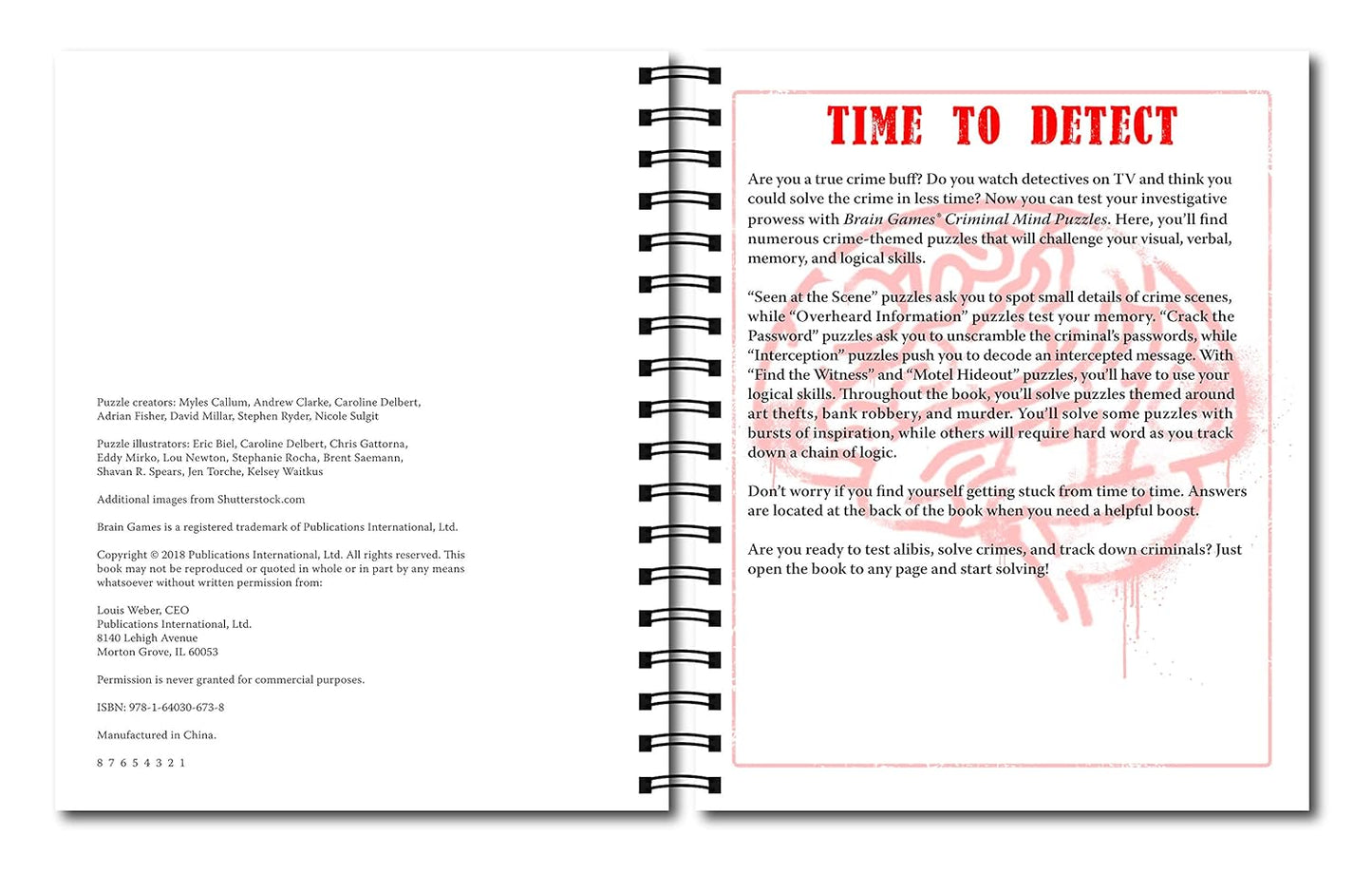 Brain Games - Criminal Mind Puzzles: Crime-Themed Brain Teasers | Visual, Verbal, Memory & Logic Puzzles | Spiral Bound Activity Book for Adults & Teens