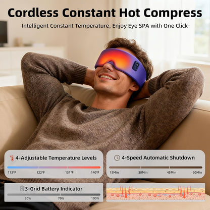 Heated Eye Mask for Dry Eyes, Cordless Warm Eye Compress 120-Min Battery, FSA - HSA Eligible, Eye Strain Relief, Washable Silk Travel Eye Mask with Extra Cover for Better Sleep (Pink & Purple)