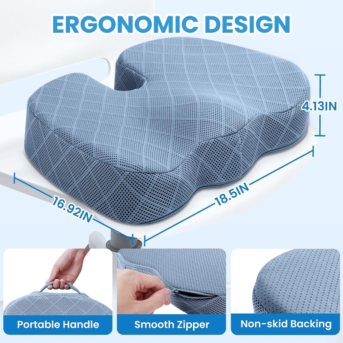 TushGuard Office/ Car Seat Cushion, Non-Slip Sciatica & Back Coccyx Tailbone Pain Relief Chair Pad, Memory Foam Butt Pillow for Computer Desk, Wheelchair, Driving (Black)