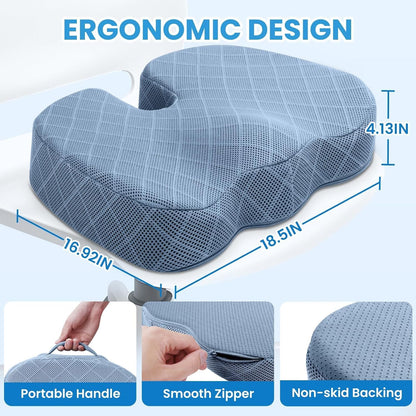 TushGuard Office/ Car Seat Cushion, Non-Slip Sciatica & Back Coccyx Tailbone Pain Relief Chair Pad, Memory Foam Butt Pillow for Computer Desk, Wheelchair, Driving (Black)