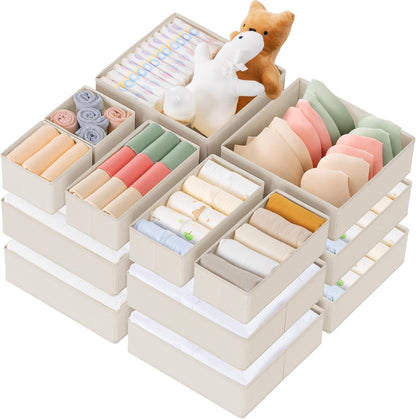 Drawer Organizer Clothes, 10 Pack Dresser Organizer for Baby Clothes, Underwear, Sock- Foldable Closet Organization and Storage Dividers Bins for Nursery, Bedroom (Beige)