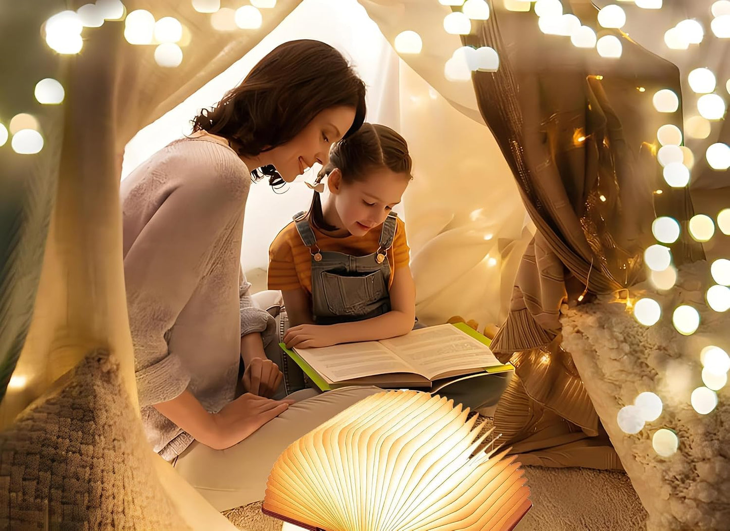 5.7 Inch Wooden Book Lamp, Multicolor Folding Book Lamp Automatically Changes Color, USB Rechargeable Book Lights, Novelty Night Light ﻿ (3Color, Large)