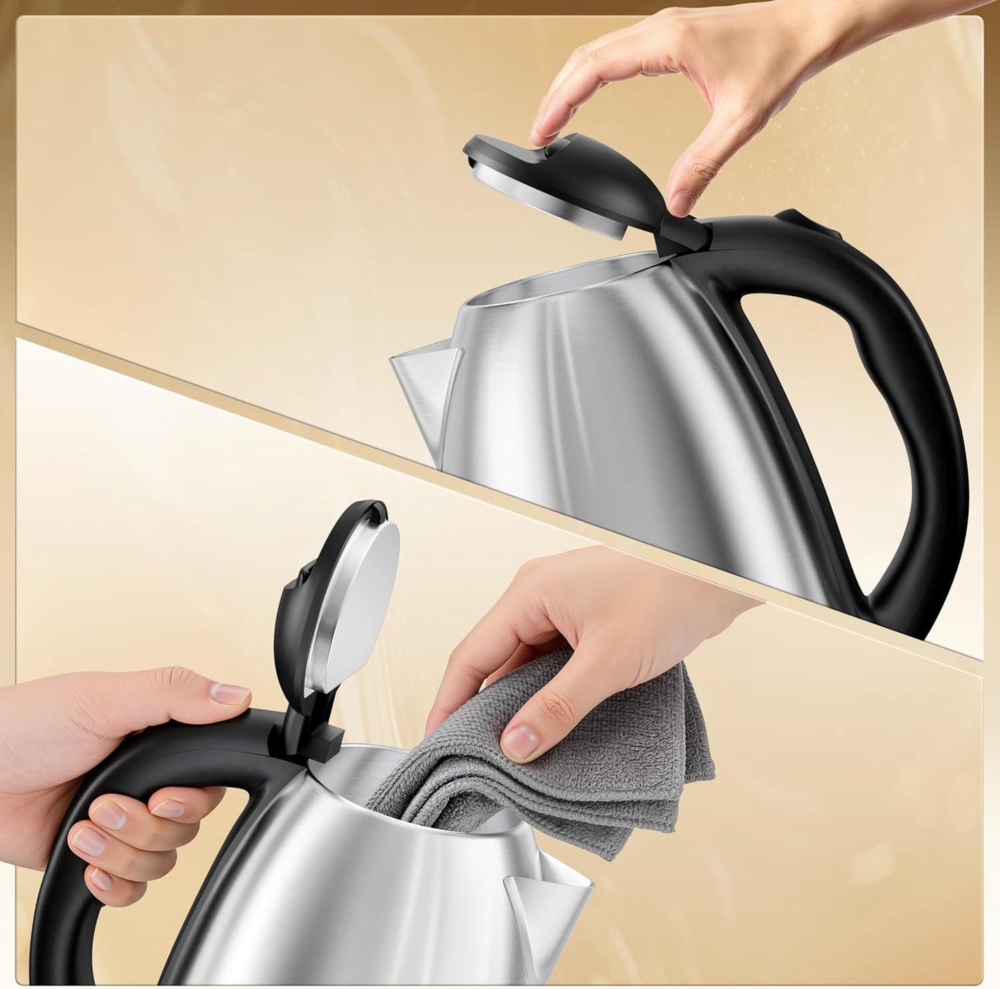 DEZIN 2L Electric Kettle, Fast Boil Electric Tea Kettle, 1000W Water Boiler | BPA-Free Electric Water Kettle Stainless Steel, Auto Shut-Off & Boil-Dry Protection, Ideal for Boiling Water, Coffee, Tea