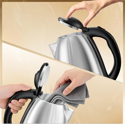DEZIN 2L Electric Kettle, Fast Boil Electric Tea Kettle, 1000W Water Boiler | BPA-Free Electric Water Kettle Stainless Steel, Auto Shut-Off & Boil-Dry Protection, Ideal for Boiling Water, Coffee, Tea
