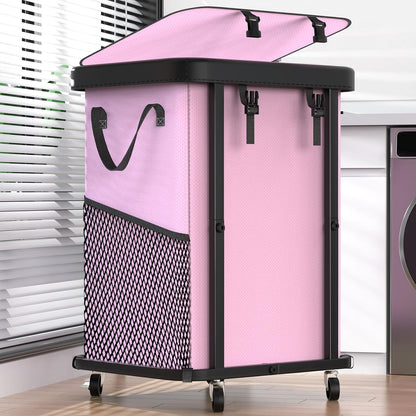 Laundry Hamper with Wheels,150L Leather Patchwork Clothes Hamper Black | Rolling Laundry Basket with Sturdy Metal Frame, Removable Washable Bag,Tall Clothes Sorter for Bedroom, Laundry Room, Dorm