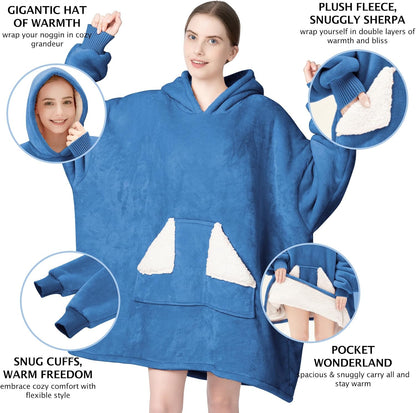 Wearable Blanket Hoodie, Oversized Sherpa Fleece Sweatshirt Blanket with Giant Hood Pocket and Sleeves for Adult, Warm & Cozy Grey Blanket Gifts for Women