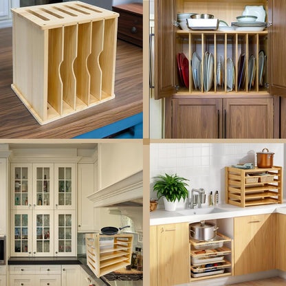 6 Tier Wood Cabinet Vertical Tray Dividers, 16.73in x14.13in x12.4in | Wooden Organizer For Sheets, for Cookie Sheet, Baking Trays, Cutting Board, Pans, for Organizing Cabinets, 5Y Warranty