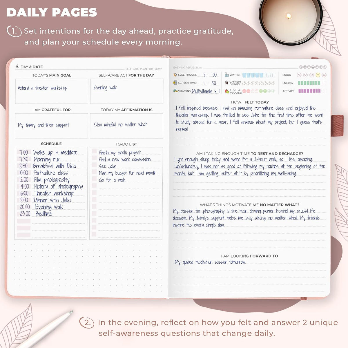Clever Fox Self-Care Journal for Women, Daily Planner 5.8x8.3 Mystic blue