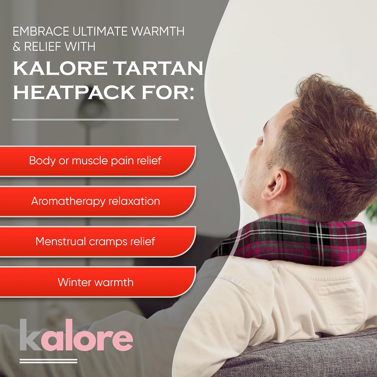 Microwavable Heating Pads for Winter Warmth, Back, Stomach & Head Comfort – Kalore Soft Cotton Tartan Neck Wrap – Even Heat Distribution Hot Compress Bag – Wheat Heat Pad XL – Unscented – Gray