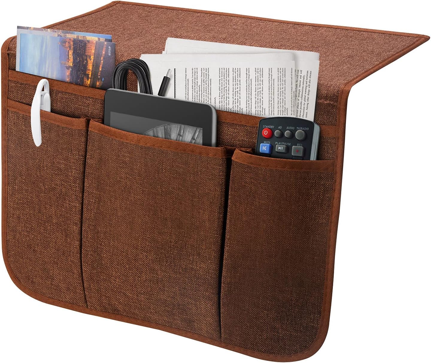 Bedside Caddy Bedside Storage Organizer Magazine Phone Tablet iPad Remote Holder, Organizer Caddy for Home College Dorm Bed, Sofa, Bunk Bed (Grey)