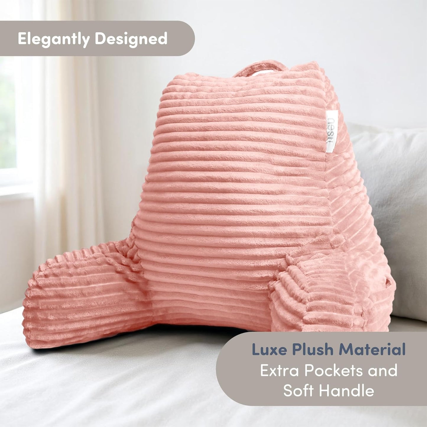 Nestl Reading Pillow with Shredded Memory Foam, Luxe Cut Plush Back Pillow for Sitting Up in Bed, Back and Arms Adjustable Support for Adult & Teens, Backrest Pillows with Washable Cover Dark Grey