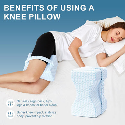 UJPFEO Knee Pillow for Side Sleepers, Leg Pillow for Sciatica, Back, HIPS, Knees, Joints Pain Relief,Pillows for Between Legs While Sleeping Spine Alignment Support & Relieves Pressure,Cooling White