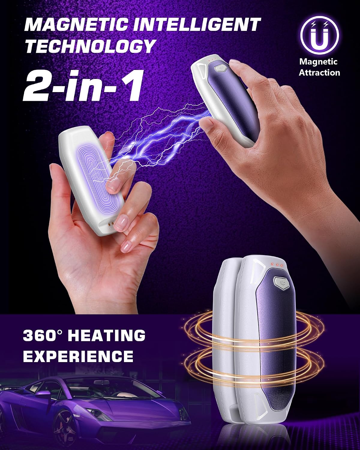Kesguar Hand Warmers Rechargeable - 2 Pack 14000mAh AI Electric Hand Warmers with Charging Case, Magnetic 2 in 1 Pocket Handwarmers, Portable Heater Gifts for Women/Men/Golf/Camping/Hunting