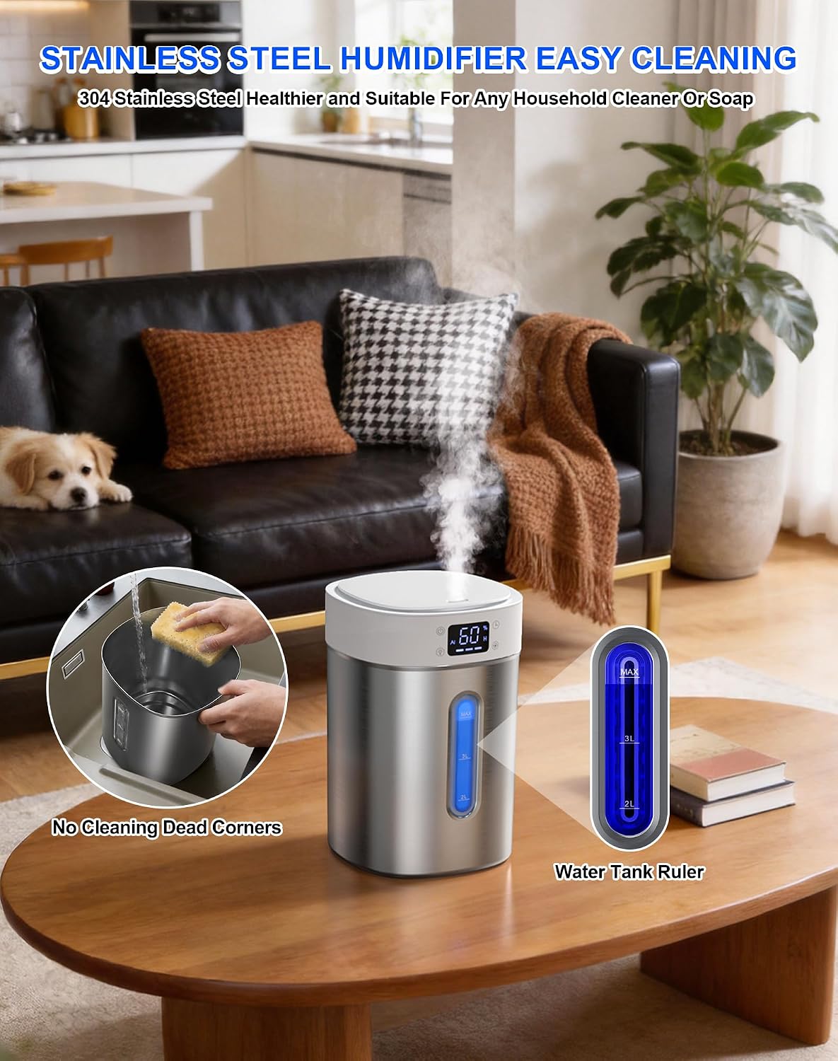 Stainless Steel Humidifiers for Bedroom,Large Room,Baby and Plants