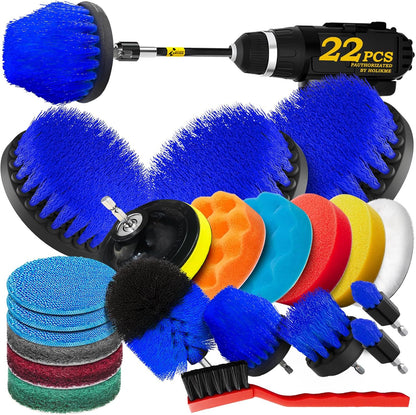 Holikme 22Pack Drill Brush Attachments Set,Scrub Pads & Sponge, Buffing Pads,Power Scrubber Brush,Car Polishing Pad Kit,Wax Applicator Pad,Car Cleaning Kit,Masonry Brushes,Cleaning Supplies | Buffing Sponges, Nylon Grout Tools, Microfiber Wax Pads, Tile